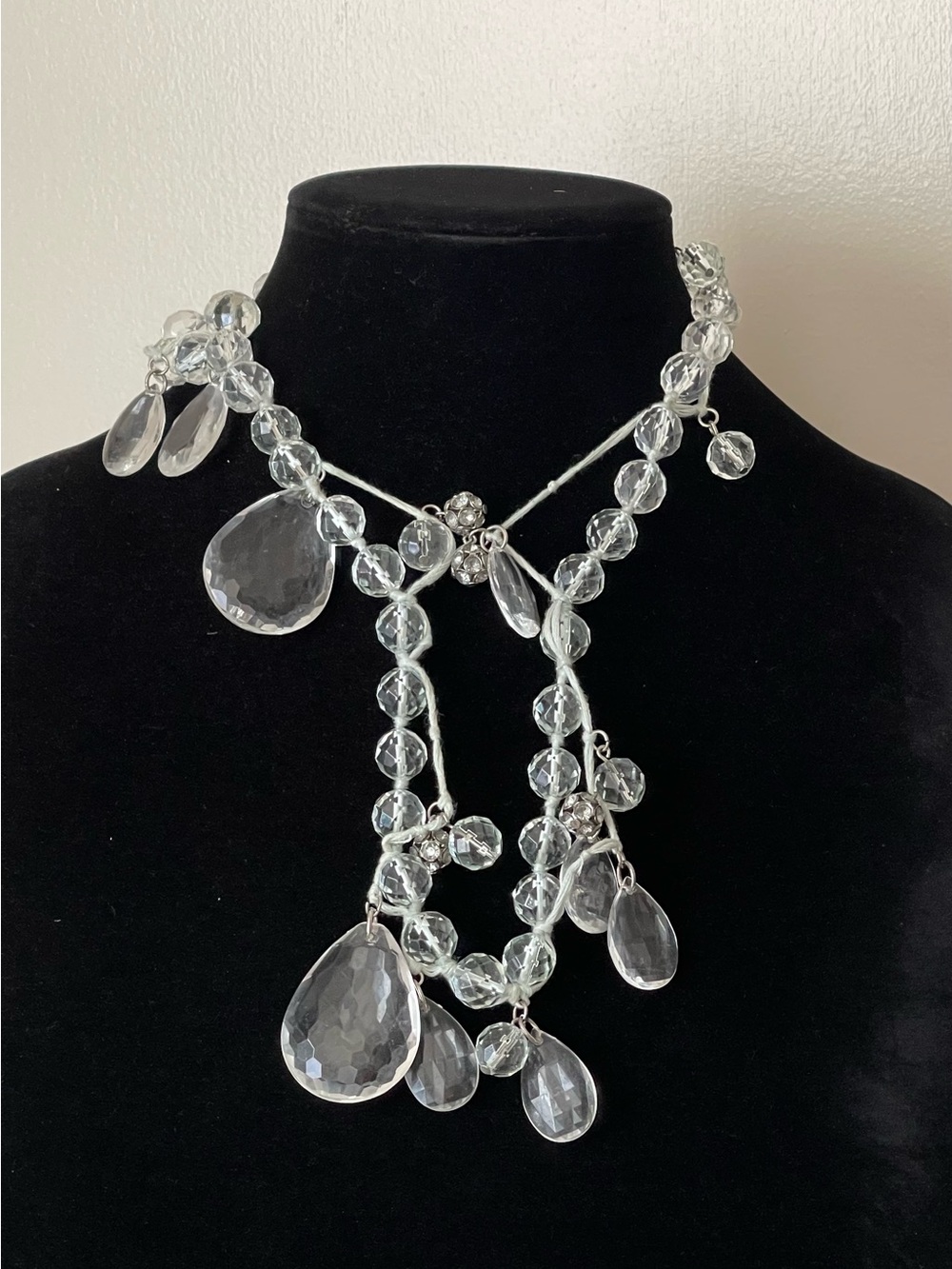 LOFT Clear plastic, rhinestone Teardrop Bib Necklace